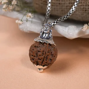 5 Mukhi Silver Rudraksha Mala - with Natural 6 Mukhi Rudraksha Pendant